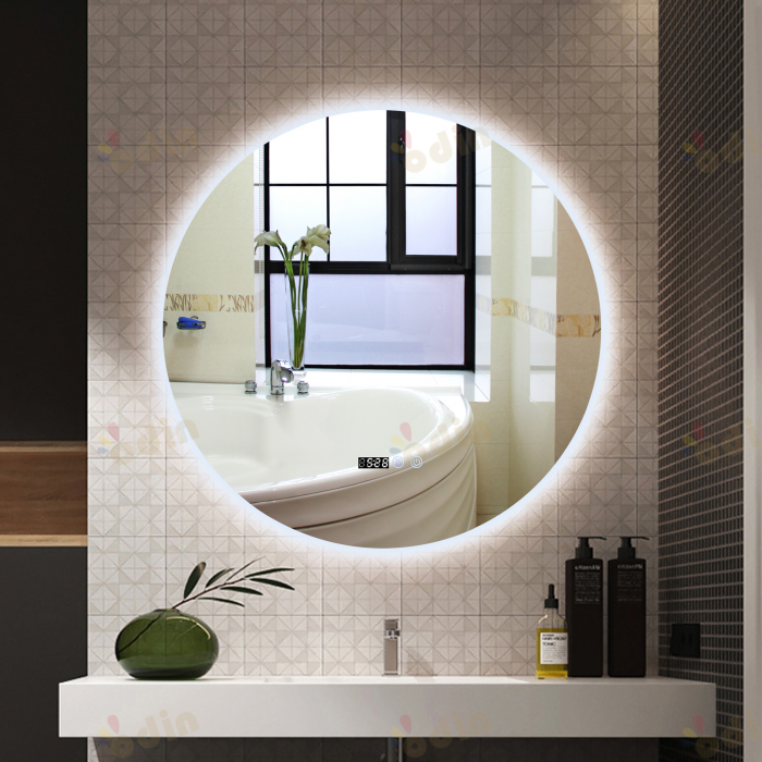 Oglinda LED DY007-80, Rotunda 80cm,  Intrerupator Touch, Dezaburire si Ceas, 3 Tipuri De Lumina Si Dimabila [4]