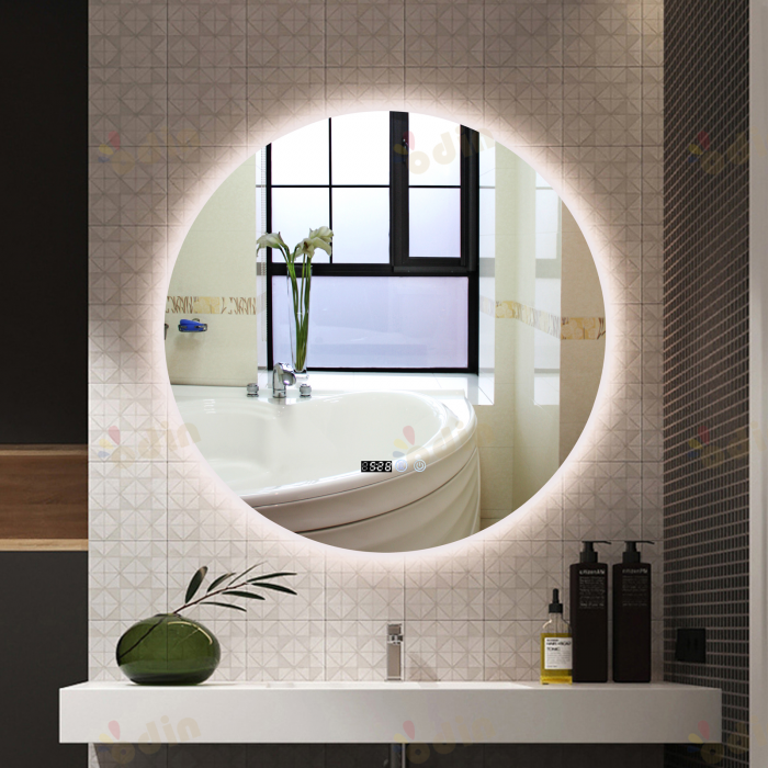 Oglinda LED DY007-80, Rotunda 80cm,  Intrerupator Touch, Dezaburire si Ceas, 3 Tipuri De Lumina Si Dimabila [2]