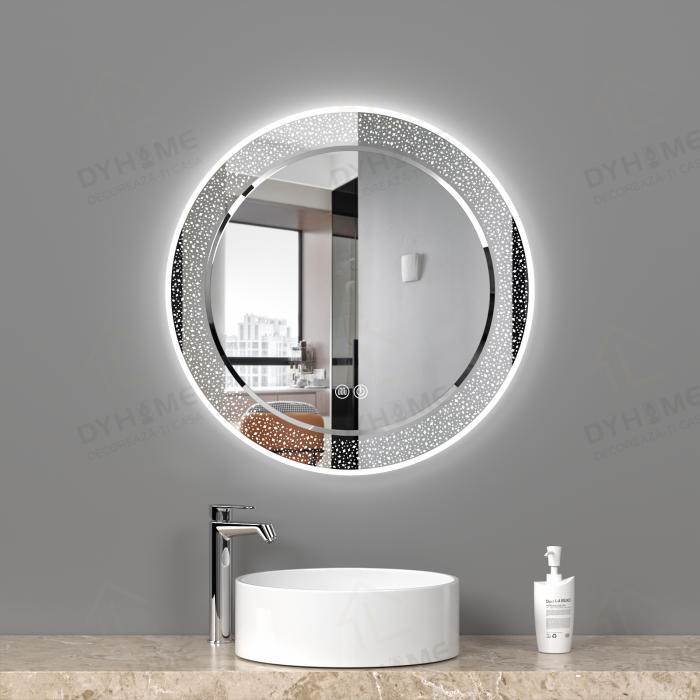 Oglinda LED DY014, Rotunda 80cm, Intrerupator Touch si Dezaburire, 3 Tipuri De Lumina Si Dimabila [3]