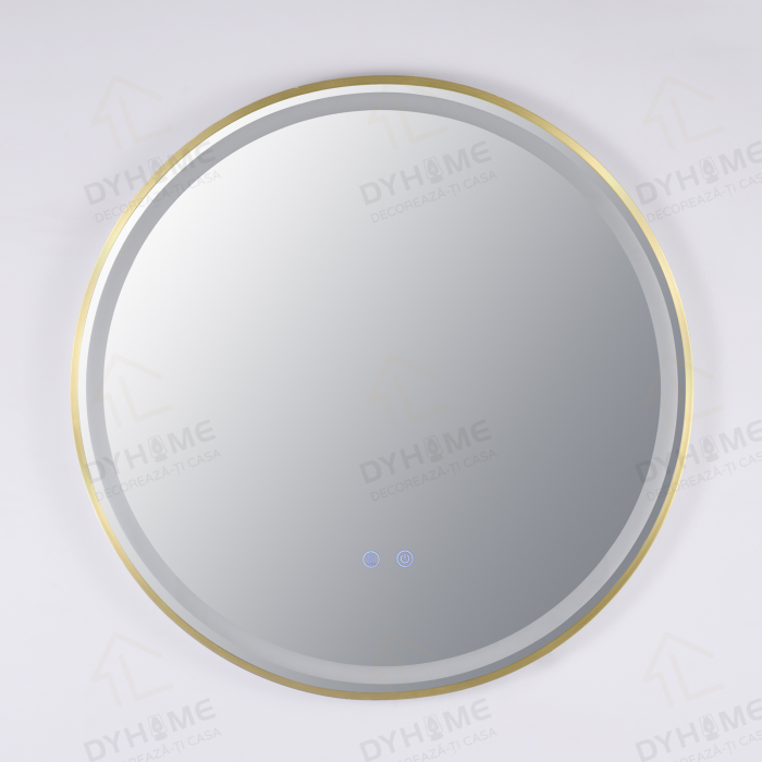 Oglinda LED DY016A, Rotunda 70cm, Intrerupator Touch Si Dezaburire, 3 Tipuri De Lumina Si Dimabila, Rama din Aluminiu Auriu [7]