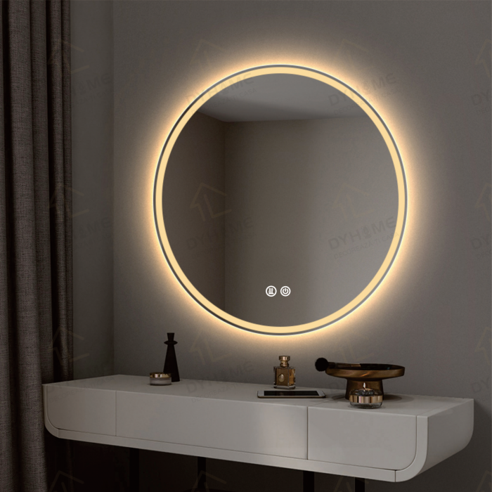 Oglinda LED DY019, Rotunda 70cm, Intrerupator Touch Si Dezaburire, 3 Tipuri De Lumina Si Dimabila, Margine Mata [3]