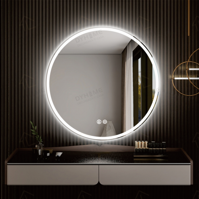 Oglinda LED DY019, Rotunda 70cm, Intrerupator Touch Si Dezaburire, 3 Tipuri De Lumina Si Dimabila, Margine Mata [2]
