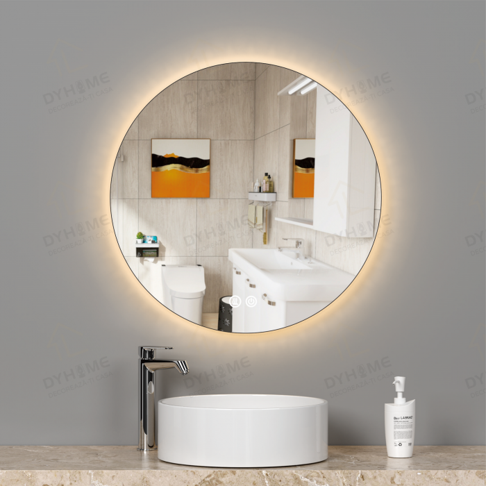 Oglinda LED DY025, Rotunda 70cm, Intrerupator Touch Si Dezaburire, 3 Tipuri De Lumina Si Dimabila, Rama din Acril [2]