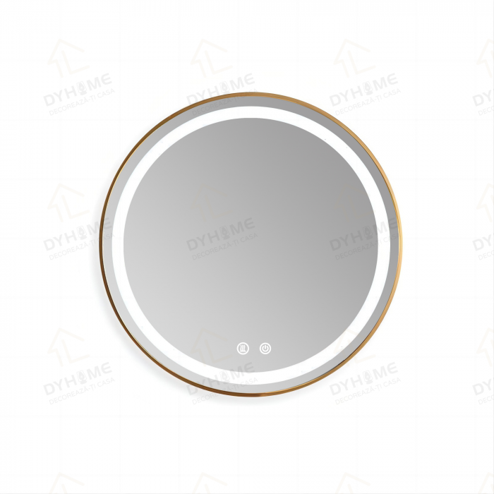 Oglinda LED DY027, Rotunda 70cm, Intrerupator Touch Si Dezaburire, 3 Tipuri De Lumina Si Dimabila,  Rama din Aluminiu Auriu [7]