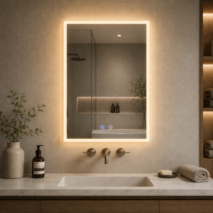 Oglinda LED DY035, 60x80, Intrerupator Touch Si Dezaburire, 3 Tipuri De Lumina Si Dimabila, Margine Mata [5]