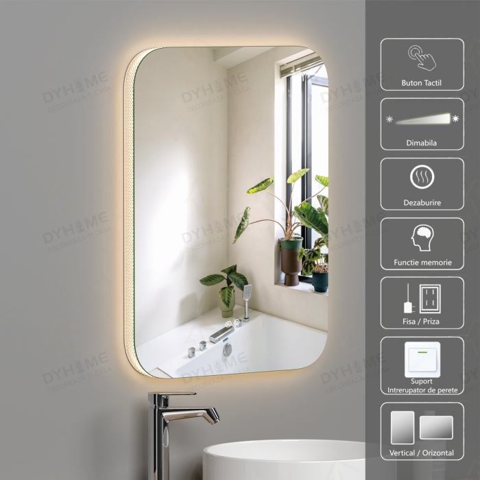 Oglinda LED DY038, 50x70, Intrerupator Touch Si Dezaburire, 3 tipuri de lumina Si Dimabila, Rama din Acril [1]