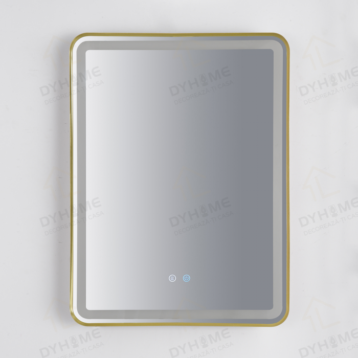 Oglinda LED DY039A, 60x80, Intrerupator Touch Si Dezaburire, 3 Tipuri De Lumina Si Dimabila, Rama din Aluminiu Auriu [7]