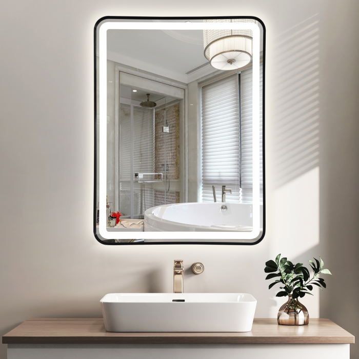 Oglinda LED DY039N, 60x80, Intrerupator Touch Si Dezaburire, 3 Tipuri De Lumina Si Dimabila, Rama din Aluminiu Negru [5]