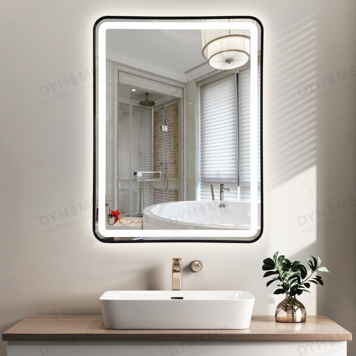 Oglinda LED DY039N, 60x80, Intrerupator Touch Si Dezaburire, 3 Tipuri De Lumina Si Dimabila, Rama din Aluminiu Negru [4]