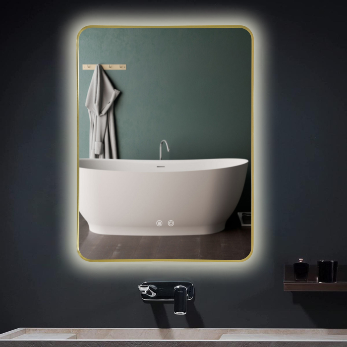 Oglinda LED DY041, 60x80, Intrerupator Touch Si Dezaburire, 3 Tipuri De Lumina Si Dimabila, Rama din Aluminiu Auriu [3]