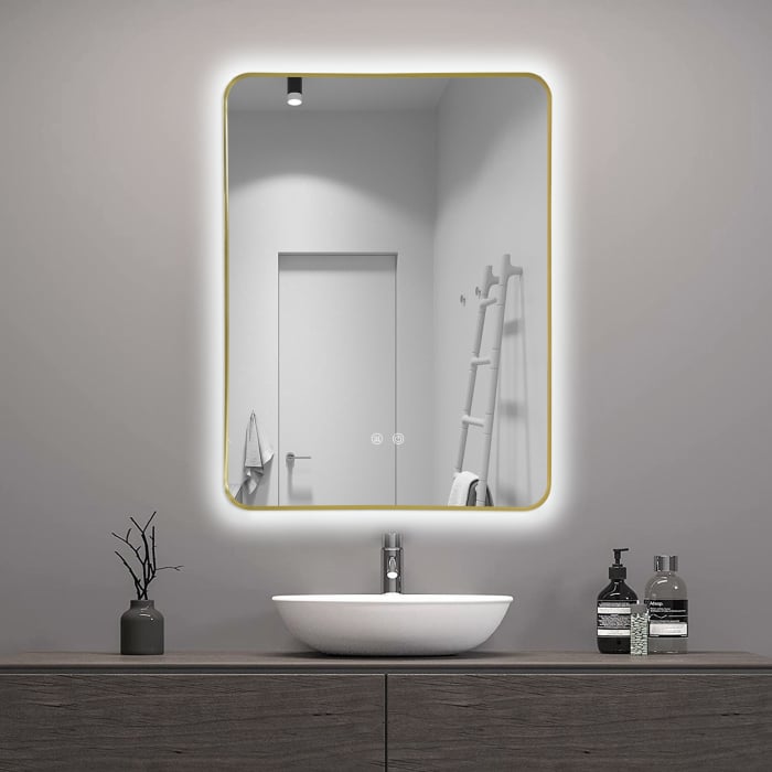 Oglinda LED DY041, 60x80, Intrerupator Touch Si Dezaburire, 3 Tipuri De Lumina Si Dimabila, Rama din Aluminiu Auriu [3]
