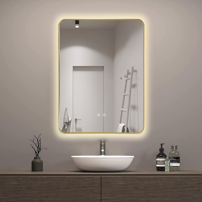 Oglinda LED DY041, 60x80, Intrerupator Touch Si Dezaburire, 3 Tipuri De Lumina Si Dimabila, Rama din Aluminiu Auriu [4]