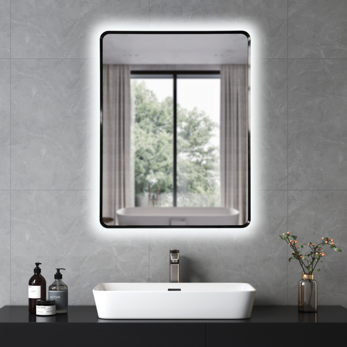 Oglinda LED DY041N, 60x80, Intrerupator Touch Si Dezaburire, 3 Tipuri De Lumina Si Dimabila, Rama din Aluminiu Negru [3]