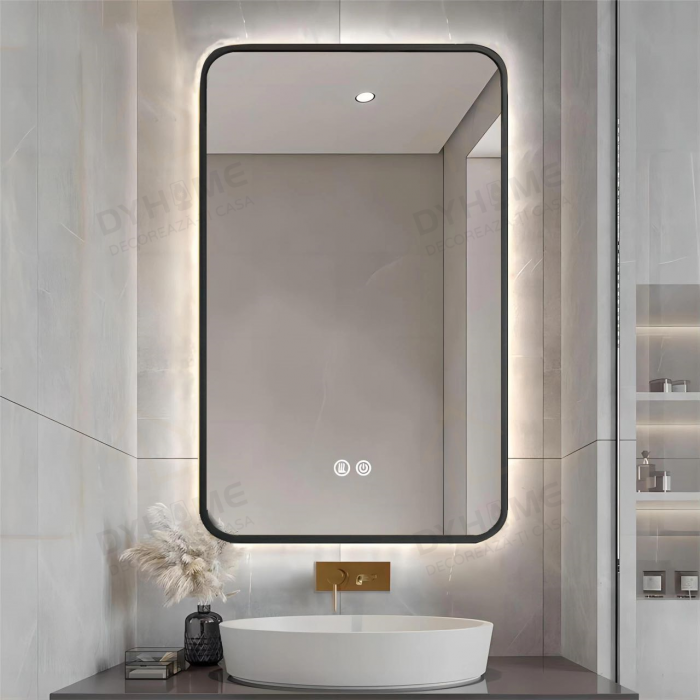 Oglinda LED DY041N, 60x80, Intrerupator Touch Si Dezaburire, 3 Tipuri De Lumina Si Dimabila, Rama din Aluminiu Negru [3]