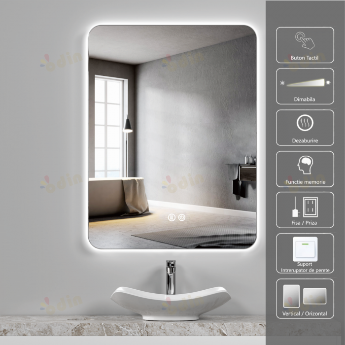 Oglinda LED DY057-101, 60x90, Intrerupator Touch Si Dezaburire, 3 Tipuri De Lumina Si Dimabila [1]