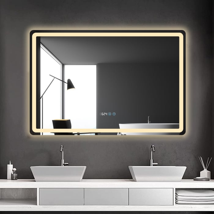 Oglinda LED DY058-100, 120x80, Intrerupator Touch, Dezaburire si Ceas, 3 Tipuri De Lumina Si Dimabila, Margine Mata [4]