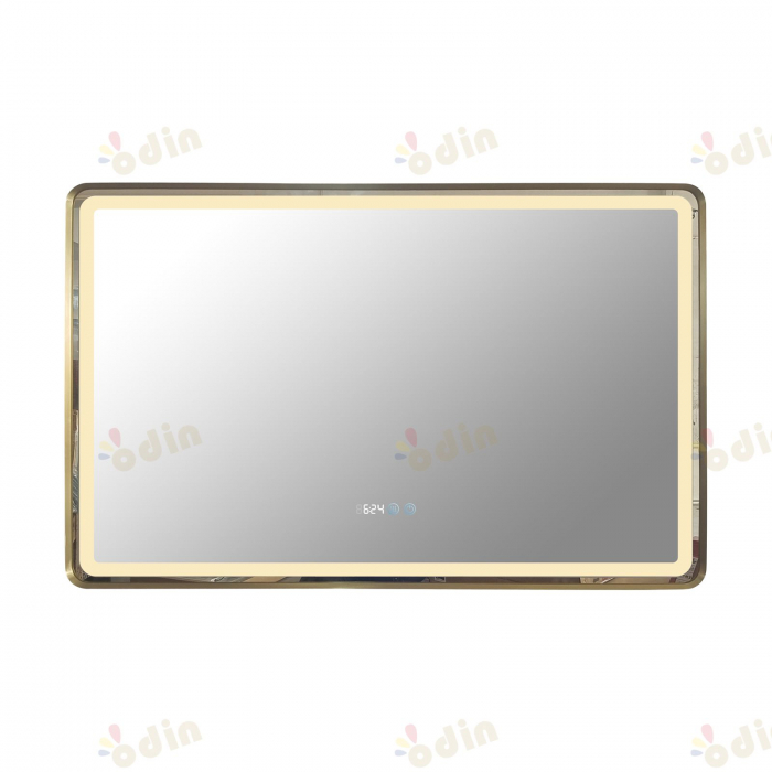 Oglinda LED DY058-101A, 110x70, Intrerupator Touch, Dezaburire si Ceas , 3 Tipuri De Lumina Si Dimabila, Rama din Aluminiu Auriu [7]