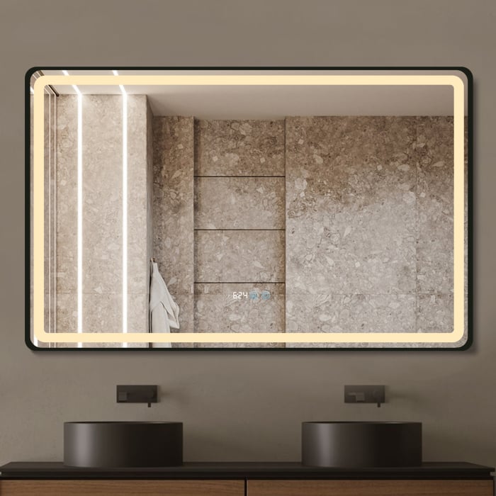 Oglinda LED DY058-101N, 110x70, Intrerupator Touch, Dezaburire si Ceas , 3 Tipuri De Lumina Si Dimabila, Rama din Aluminiu Negru [4]