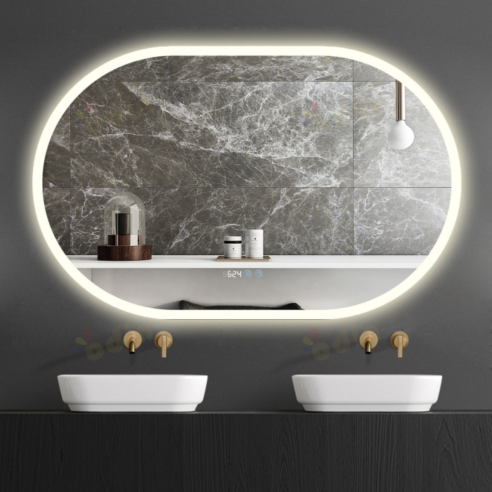Oglinda LED DY058-105, 110x70, Intrerupator Touch, Dezaburire si Ceas , 3 Tipuri De Lumina Si Dimabila, Margine Mata [4]