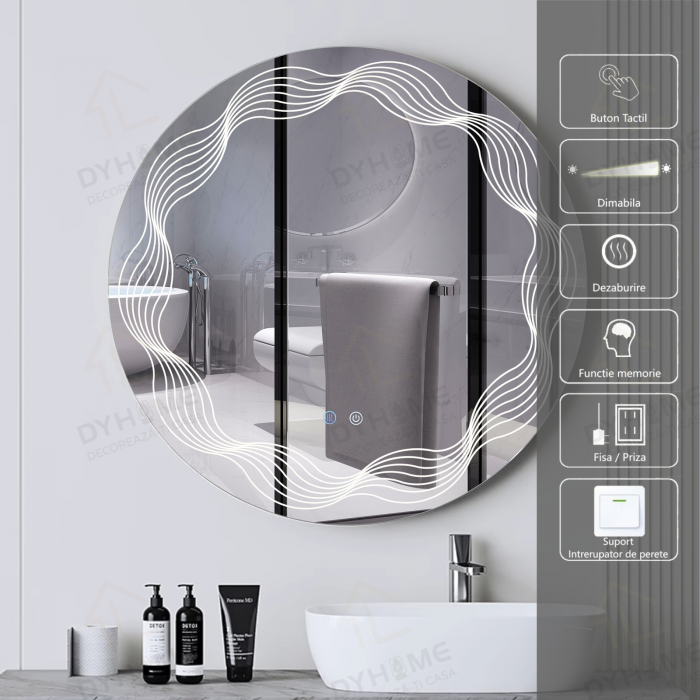 Oglinda LED DY060-5, Rotunda 70cm, Intrerupator Touch si Dezaburire, 3 Tipuri De Lumina Si Dimabila [1]
