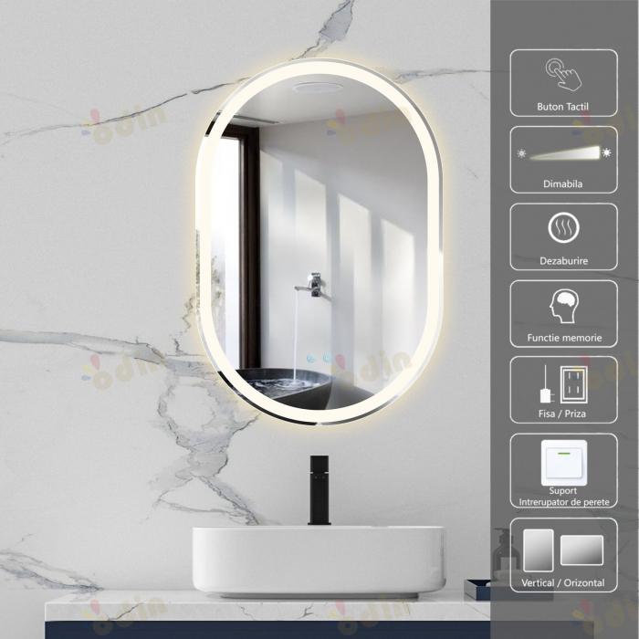 Oglinda LED DY061-100, 60x90, Intrerupator Touch Si Dezaburire, 3 Tipuri De Lumina Si Dimabila, Margine Mata [1]