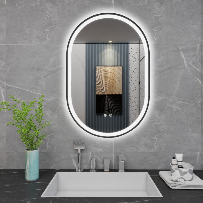 Oglinda LED DY061-100N, 60x90, Intrerupator Touch Si Dezaburire, 3 Tipuri De Lumina Si Dimabila, Rama Negru [3]