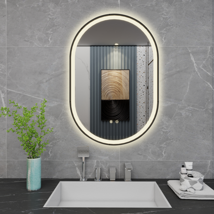Oglinda LED DY061-100N, 60x90, Intrerupator Touch Si Dezaburire, 3 Tipuri De Lumina Si Dimabila, Rama Negru [5]