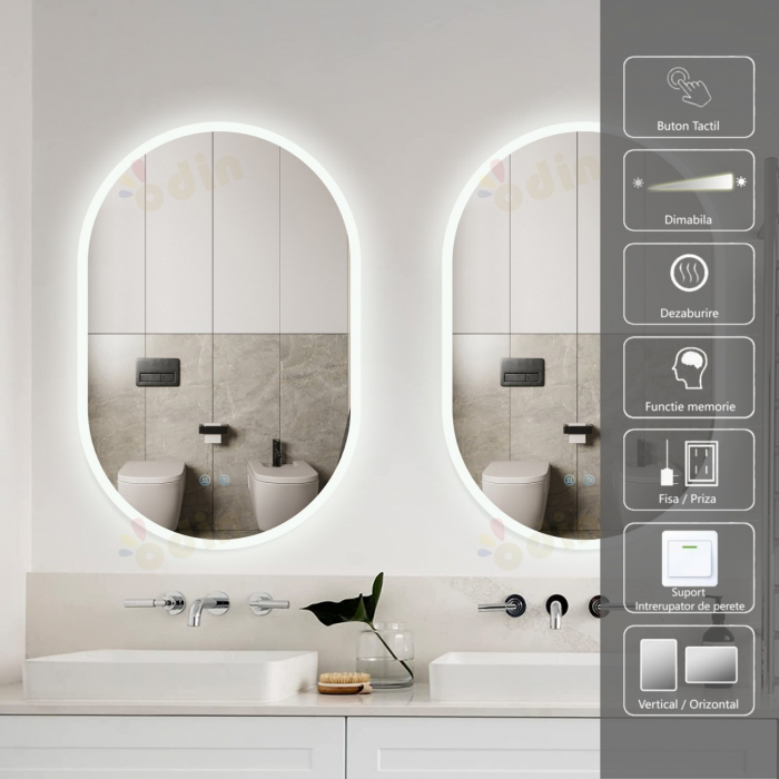 Oglinda LED DY061-101, 60x90, Intrerupator Touch Si Dezaburire, 3 Tipuri De Lumina Si Dimabila, Margine Mata [4]