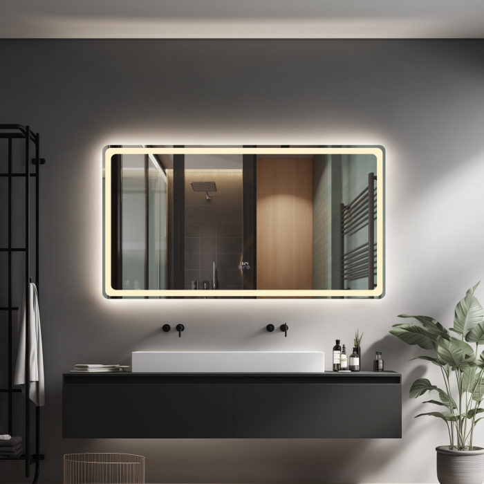 Oglinda LED DY22010-1, 150x80, Senzor Radar, Intrerupator Touch, Dezaburire si Ceas, 3 Tipuri De Lumina Si Dimabila, Margine Mata [5]