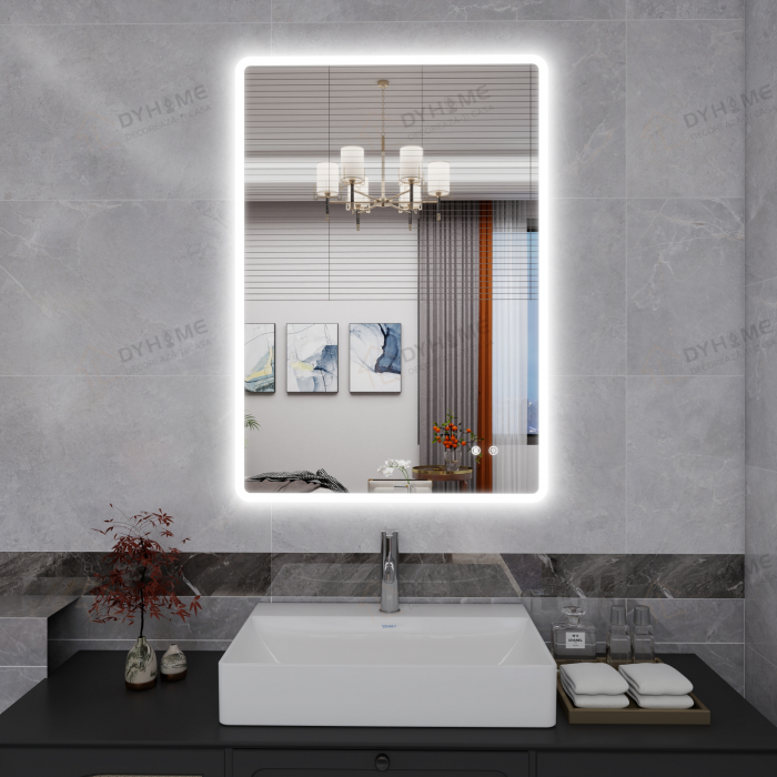 Oglinda LED DY22012-1, 70x100, Orizontal / Vertical, Intrerupator Touch Si Dezaburire, 3 Tipuri De Lumina Si Dimabila, Margine Mata [2]