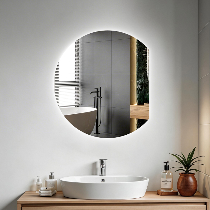 Oglinda LED DY22015, Semicerc 100x84, Intrerupator Touch Si Dezaburire, 3 Tipuri De Lumina Si Dimabila [5]