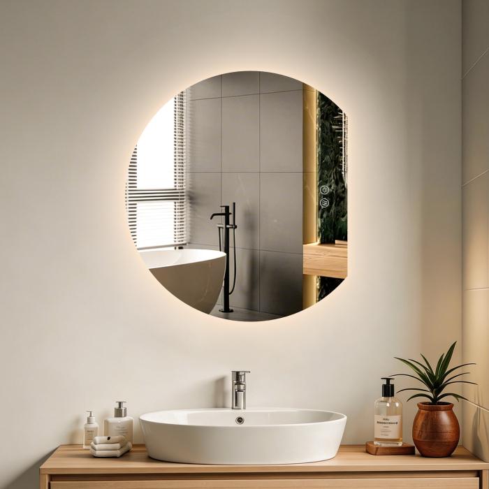 Oglinda LED DY22015, Semicerc 100x84, Intrerupator Touch Si Dezaburire, 3 Tipuri De Lumina Si Dimabila [7]