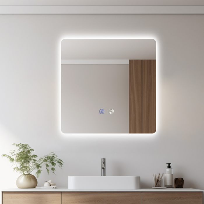 Oglinda LED DY22018-2, Pătrat 70x70, Intrerupator Touch Si Dezaburire, 3 Tipuri De Lumina Si Dimabila [3]