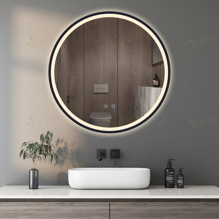 Oglinda LED DY22021-6, Rotunda 60cm, Intrerupator Touch Si Dezaburire, 3 Tipuri De Lumina Si Dimabila, Rama Negru [4]