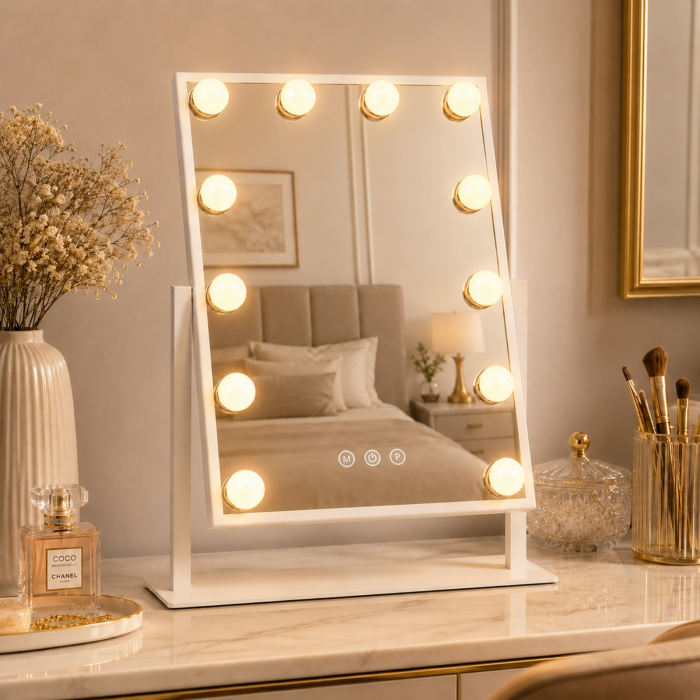 Oglinda LED DY3041-12 MAKEUP Hollywood Star Alb, 30x46, Intrerupator Touch  3 Tipuri De Lumina Si Dimabila [4]