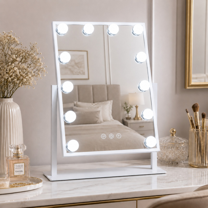 Oglinda LED DY3041-12 MAKEUP Hollywood Star Alb, 30x46, Intrerupator Touch  3 Tipuri De Lumina Si Dimabila [3]