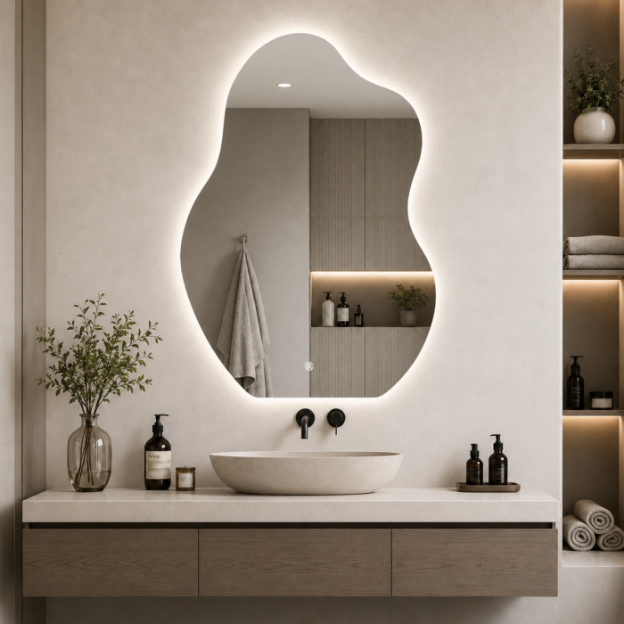 Oglindă LED ODIN organică asimetrică 60 × 80 cm fără ramă, cu dezaburire – OD22020-2 [5]