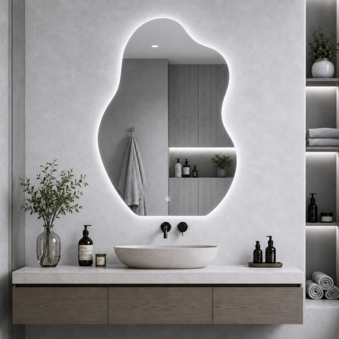 Oglindă LED ODIN organică asimetrică 60 × 80 cm fără ramă, cu dezaburire – OD22020-2 [3]