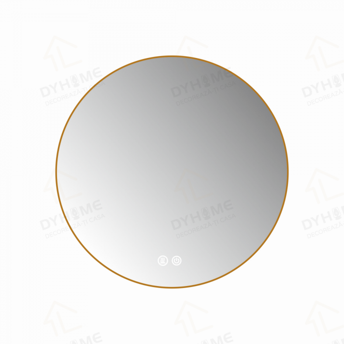 Oglinda LED DY010, Rotunda 70cm, Intrerupator Touch Si Dezaburire, 3 Tipuri De Lumina Si Dimabila, Rama din Aluminiu Auriu [3]