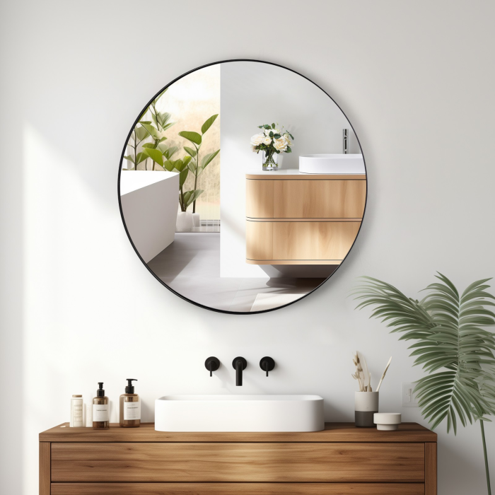 Oglindă Odin rotundă 70cm, ramă din aluminiu negru, montare perete, OD-10 [2]