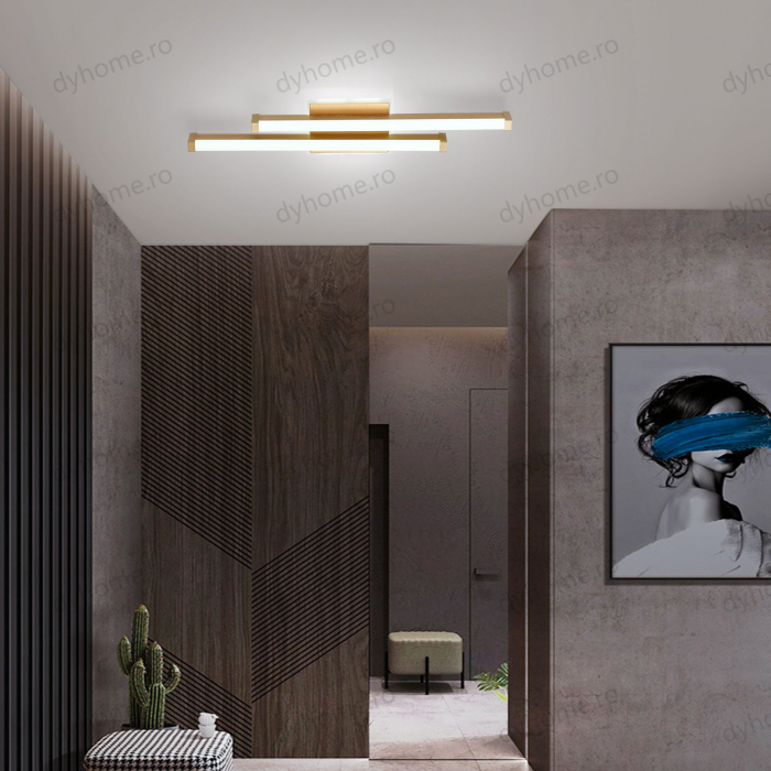 Plafoniera LED 2 linii design Auriu, 3 tipuri de lumin, 44W [3]