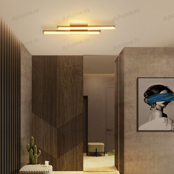 Plafoniera LED 2 linii design Auriu, 3 tipuri de lumin, 44W [6]