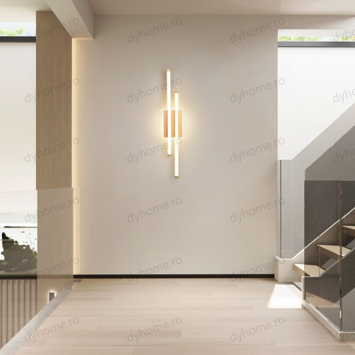 Plafoniera LED 2 linii design Auriu, 3 tipuri de lumin, 44W [2]