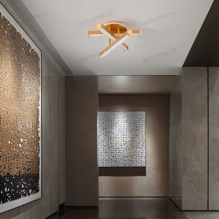 Plafoniera LED 3 linii design Auriu, 3 tipuri de lumina, 52W [4]