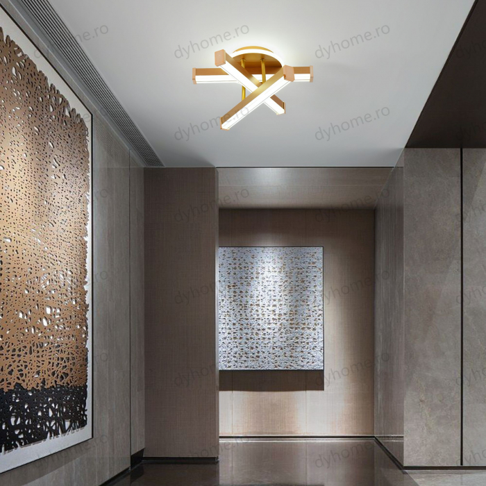 Plafoniera LED 3 linii design Auriu, 3 tipuri de lumina, 52W [1]