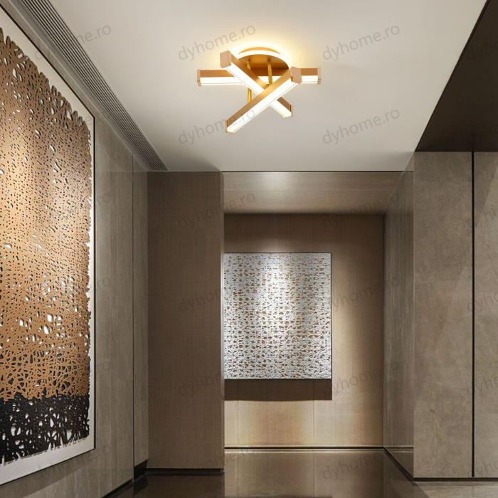 Plafoniera LED 3 linii design Auriu, 3 tipuri de lumina, 52W [2]