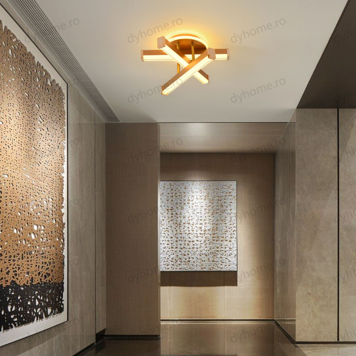 Plafoniera LED 3 linii design Auriu, 3 tipuri de lumina, 52W [3]