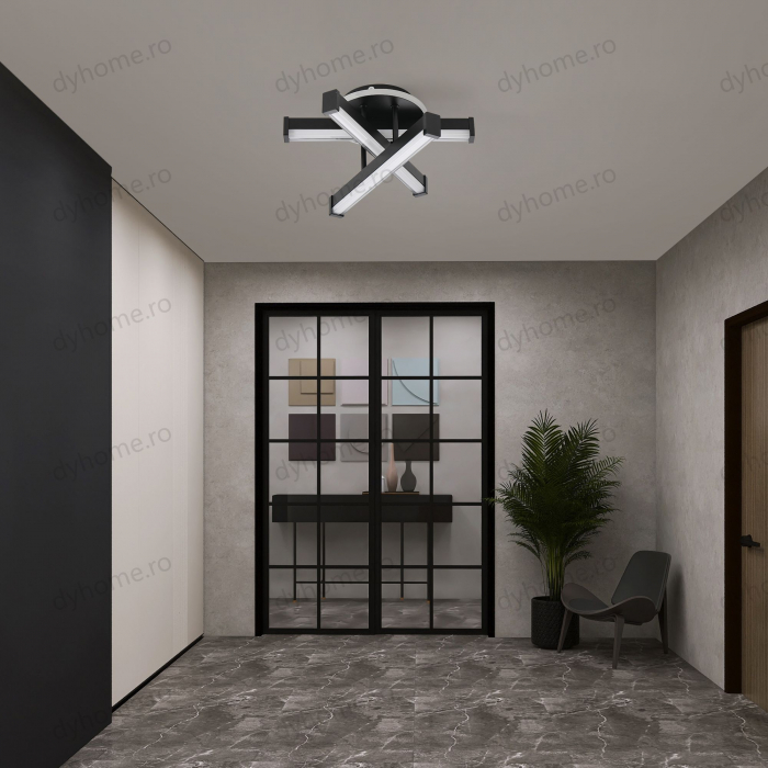 Plafoniera LED 3 linii design Negru, 3 tipuri de lumina, 52W [4]