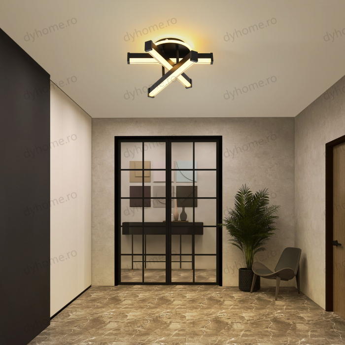 Plafoniera LED 3 linii design Negru, 3 tipuri de lumina, 52W [3]