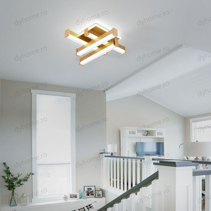 Plafoniera LED 4 linii design Auriu, 3 tipuri de lumina, 62W [1]